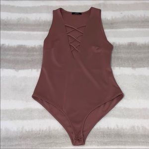 Forever 21 Mauve Strappy Plunging Bodysuit